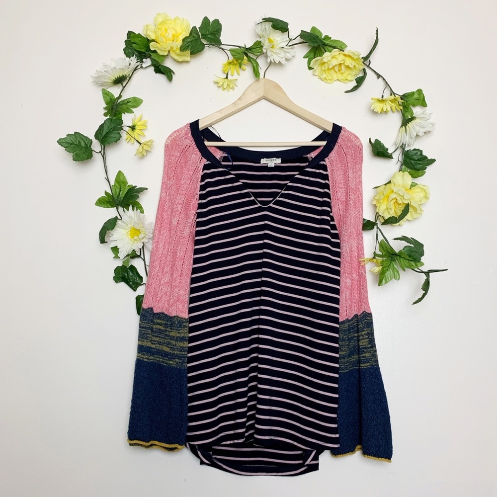 Umgee Striped Sweater Sleeve Top Size S